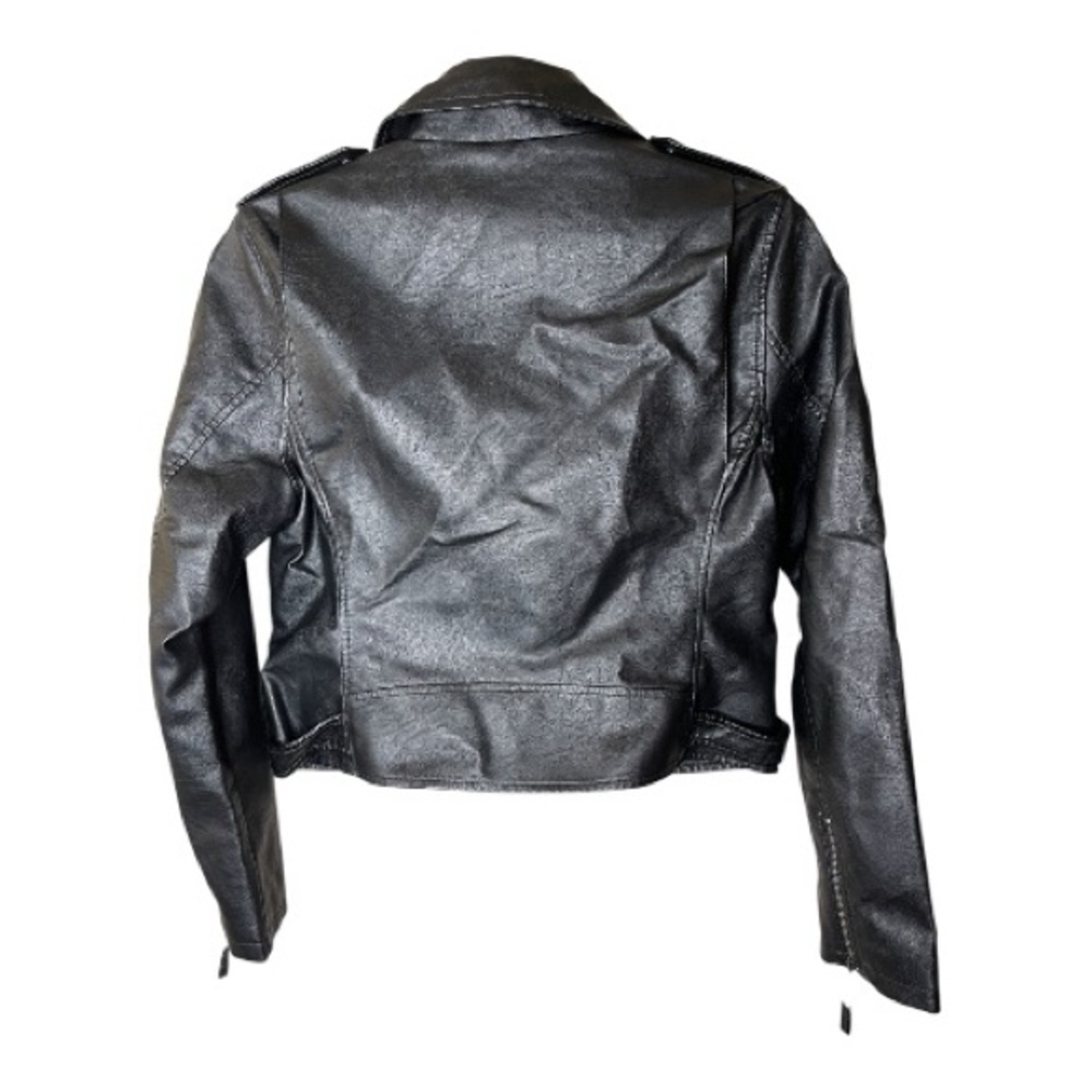 Max Studio Sleek Faux Black Leather Biker Jacket Sz M NWT - Picture 2 of 5